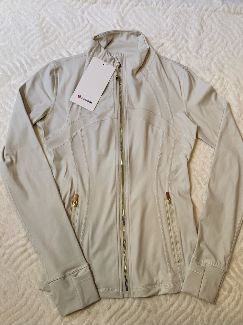 lululemon athletica White Full-Zip Utility Jacket with Gold Zippers